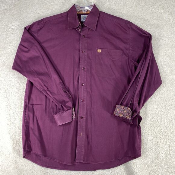 Cinch Shirt Mens Sz Med Maroon Red Flip Cuff Button Down Western Outdoors Rodeo - Picture 1 of 11
